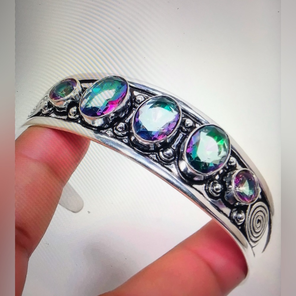 Mystic Topaz Stamped 925 Sterling Silver Cuff Bracelet